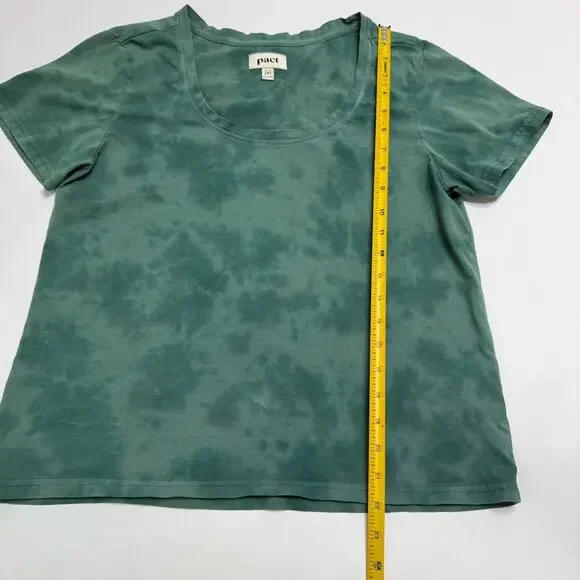 Pact Green Tie Dye T-Shirt Organic Cotton Cropped Short Sleeves Scoop Neck Sz M - Picture 3 of 8